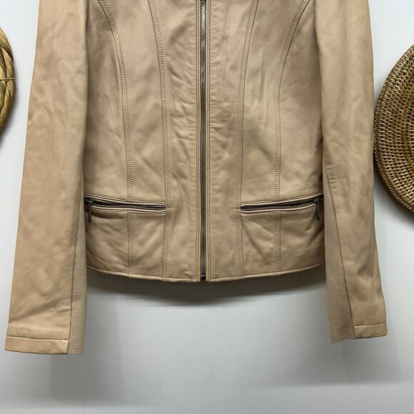 MICHAEL Michael Kors Tan Brown Soft Leather Jacket Medium Zip Up Pockets Lined - Picture 4 of 6